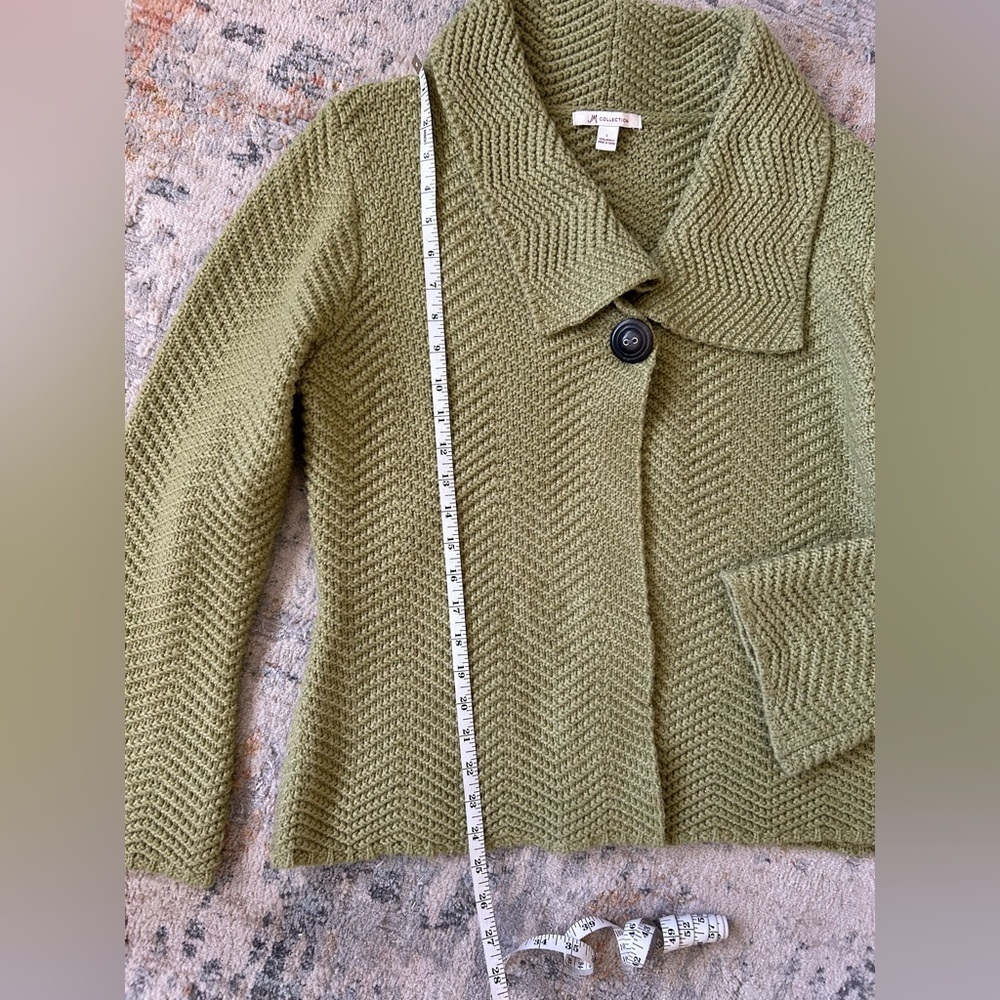 JM collection, green witchy, cottagecore peasant sleeve cardigan, womens size L‌ - Picture 6 of 6